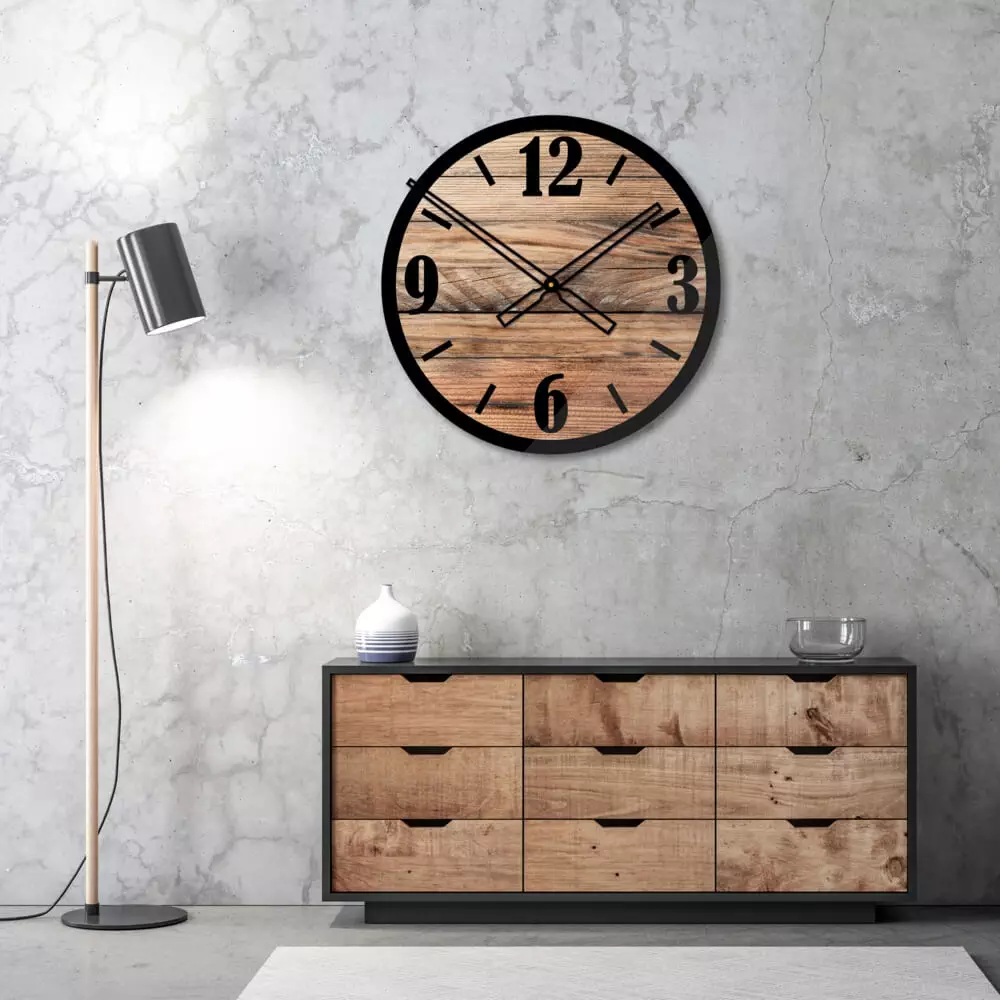 Okrągły szklany zegar ścienny Modern Wood X6 50 cm