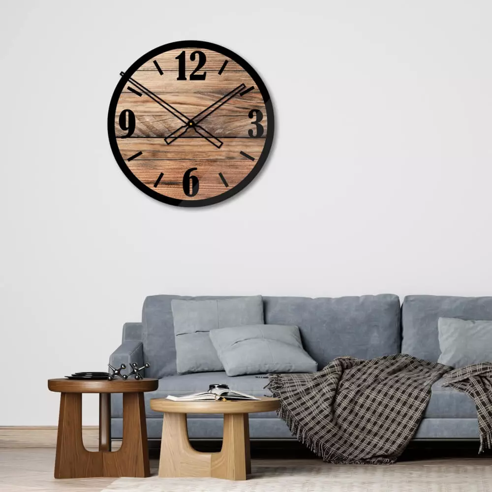 Okrągły szklany zegar ścienny Modern Wood X6 50 cm