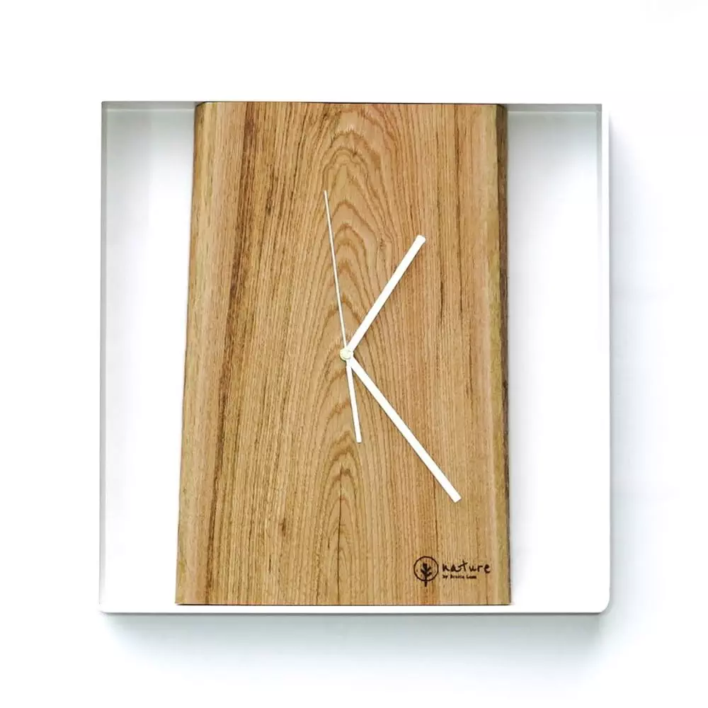 Kwadratowy zegar loftowy Time&Vertical (pionowy) 40 cm biało-drewniany