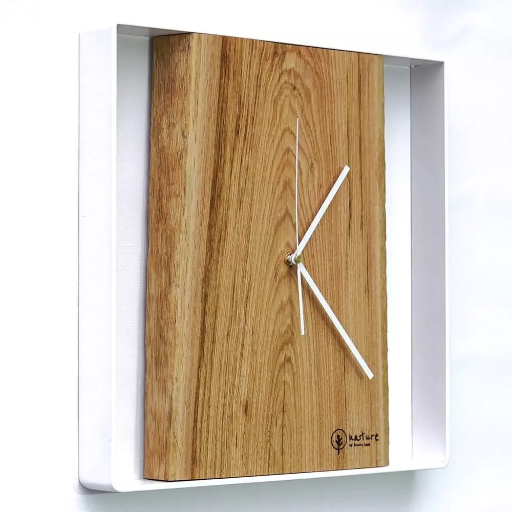 Kwadratowy zegar loftowy Time&Vertical (pionowy) 40 cm biało-drewniany