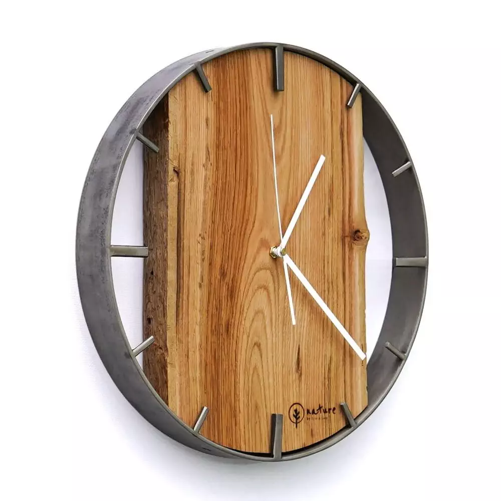 Okrągły zegar loftowy Time&Vertical (pionowy) 40 cm stalowo-drewniany