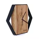 Sześciokątny zegar loftowy Time&Vertical (pionowy) 40 cm czarno-drewniany