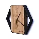 Sześciokątny zegar loftowy Time&Vertical (pionowy) 40 cm czarno-drewniany