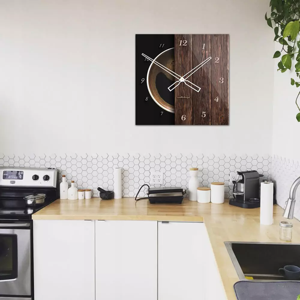 Kwadratowy szklany zegar ścienny CoffeeDesk Black 40 cm