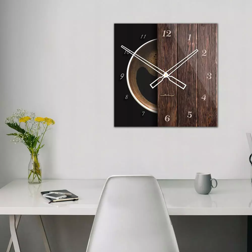 Kwadratowy szklany zegar ścienny CoffeeDesk Black 40 cm
