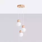 Lampa wisząca PEKKA 3P biała/naturalne drewno
