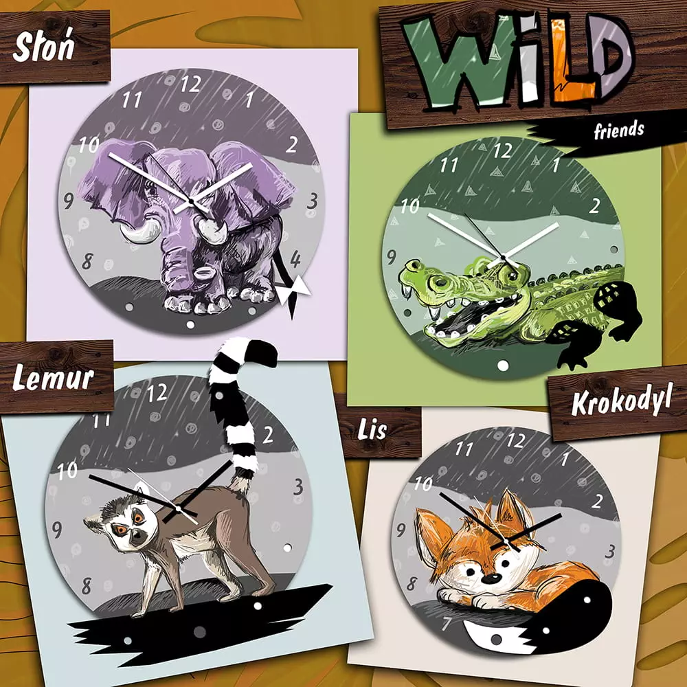 Zegar ścienny KROKODYL 3D Wild friends