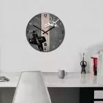 Okrągły szklany zegar ścienny SAMOLOT wektor/black