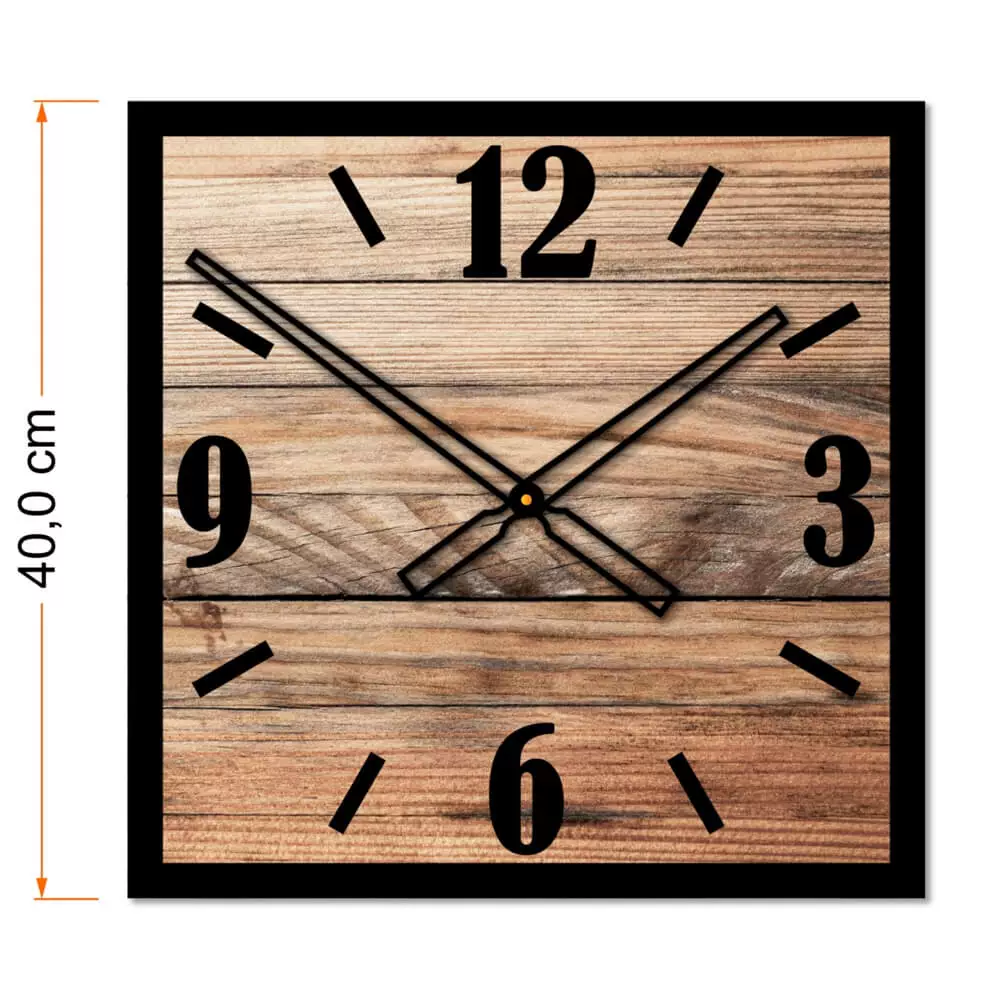 Kwadratowy szklany loftowy zegar ścienny Modern Wood X2 40 cm