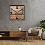 Kwadratowy szklany loftowy zegar ścienny Modern Wood X2 40 cm