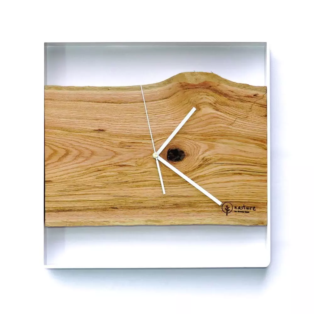 Kwadratowy zegar loftowy Time&Horizontal (poziomy) 40 cm biało-drewniany