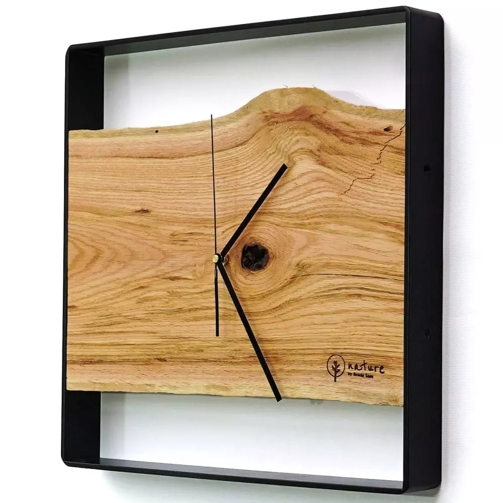 Kwadratowy zegar loftowy Time&Horizontal (poziomy) 50 cm czarno-drewniany
