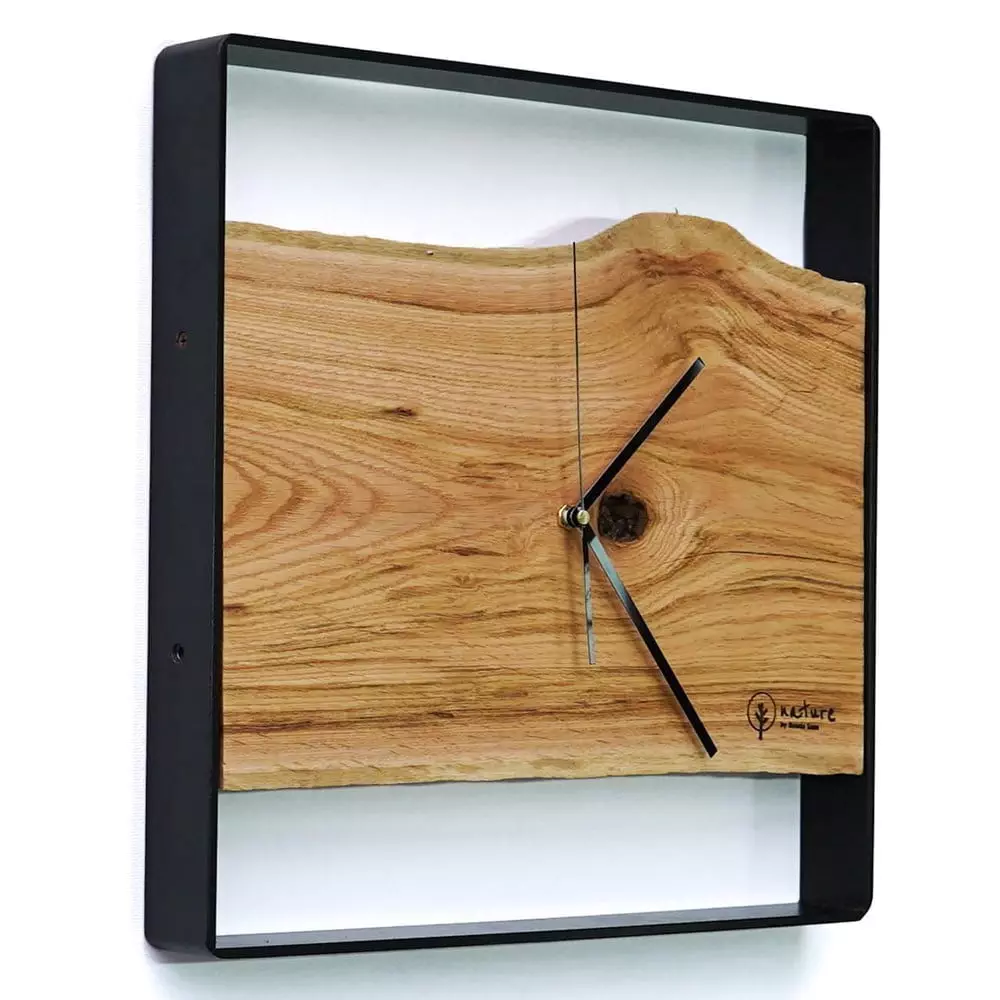 Kwadratowy zegar loftowy Time&Horizontal (poziomy) 50 cm czarno-drewniany