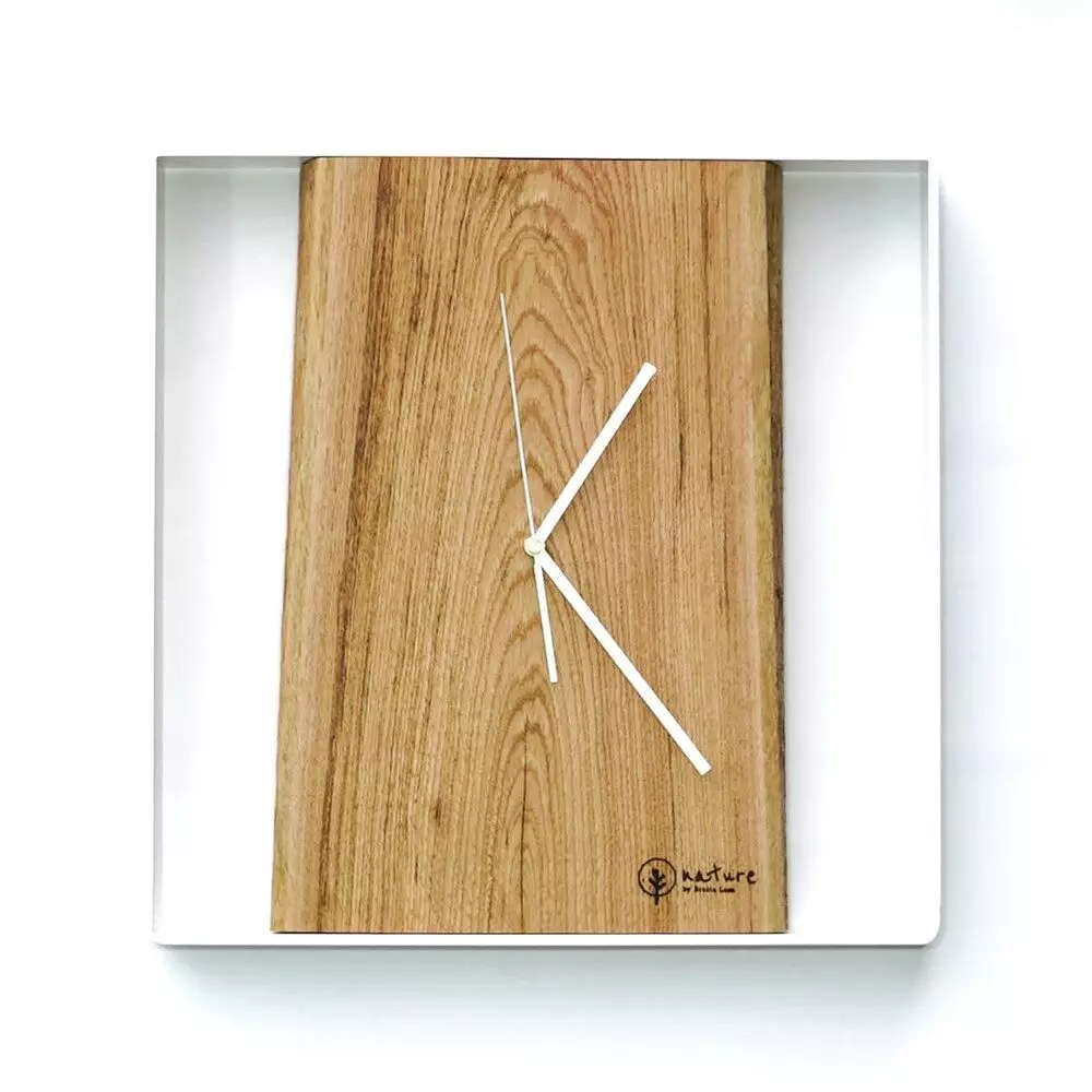 Kwadratowy zegar loftowy Time&Vertical (pionowy) 40 cm biało-drewniany