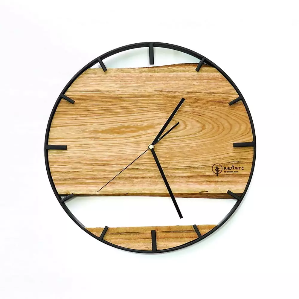Okrągły zegar loftowy Time&Double 50 cm czarno-drewniany