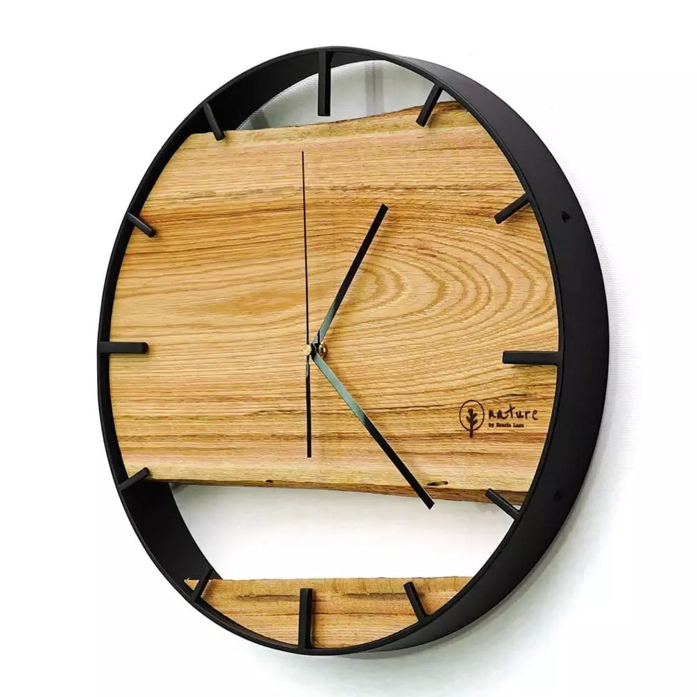 Okrągły zegar loftowy Time&Double 50 cm czarno-drewniany