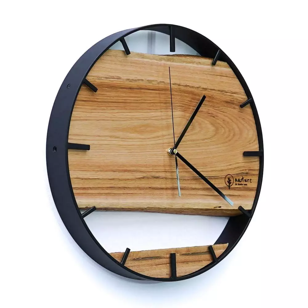 Okrągły zegar loftowy Time&Double 50 cm czarno-drewniany