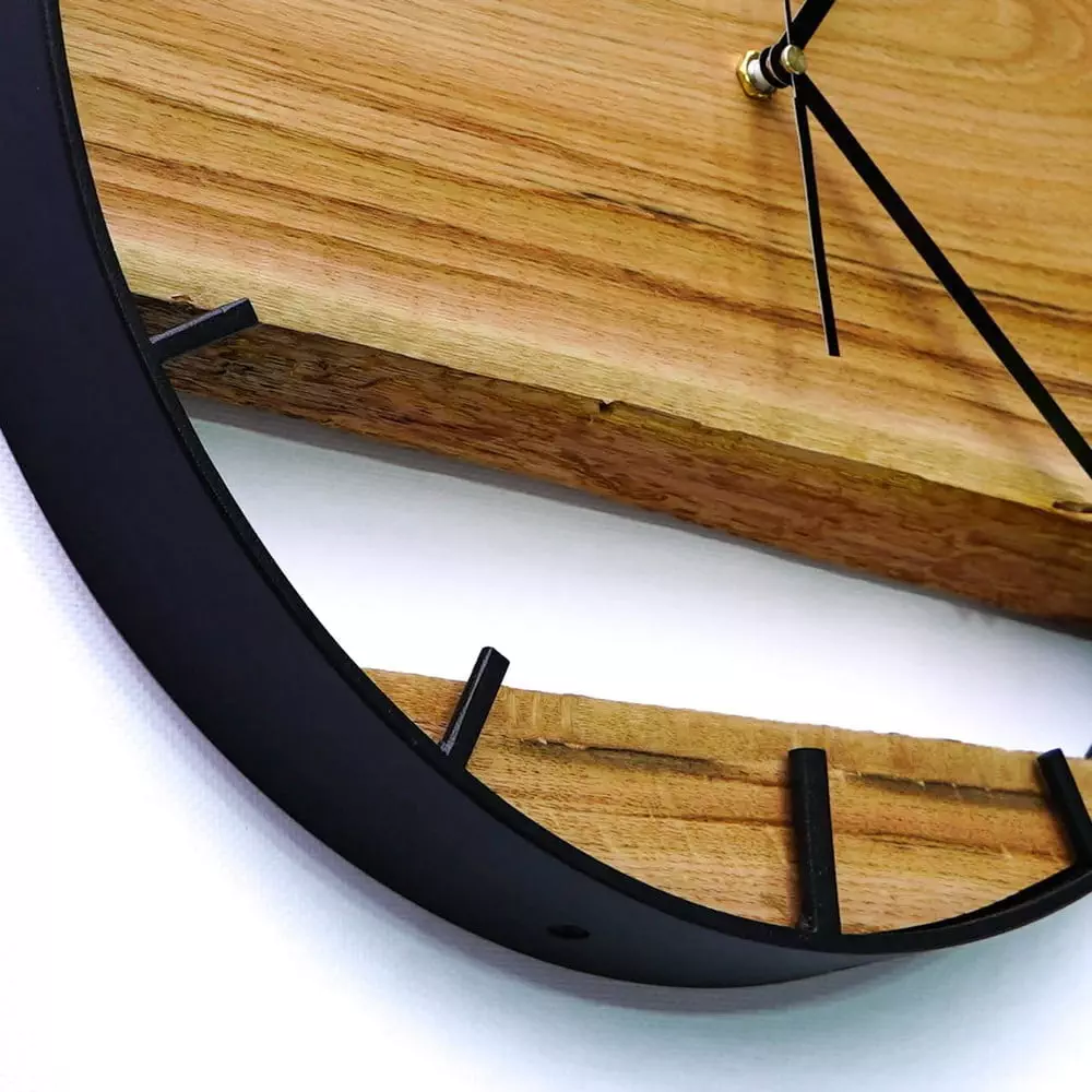 Okrągły zegar loftowy Time&Double 50 cm czarno-drewniany