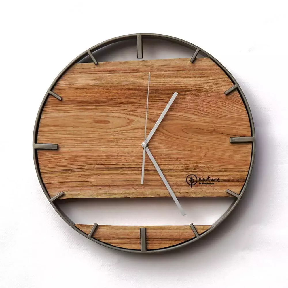 Okrągły zegar loftowy Time&Double 50 cm stalowo-drewniany