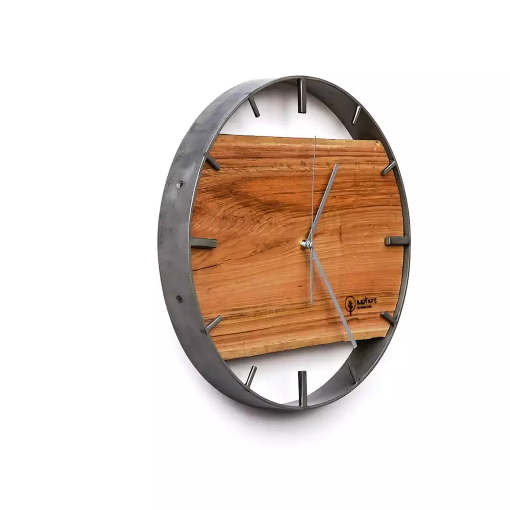 Okrągły zegar loftowy Time&Horizontal (poziomy) 40 cm stalowo-drewniany