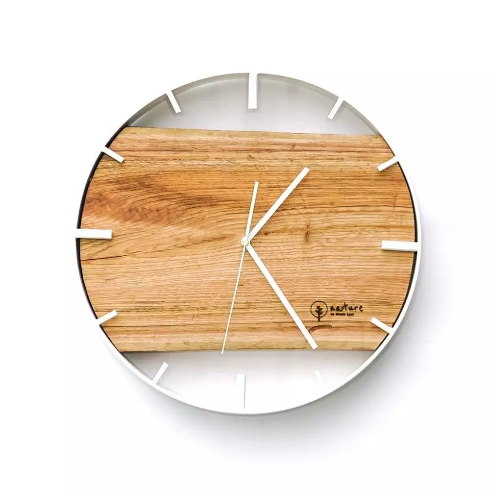 Okrągły zegar loftowy Time&Horizontal (poziomy) 50 cm biało-drewniany