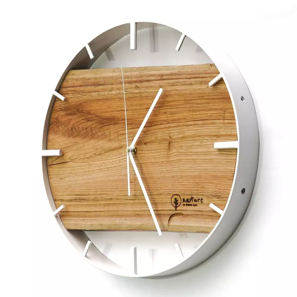 Okrągły zegar loftowy Time&Horizontal (poziomy) 50 cm biało-drewniany