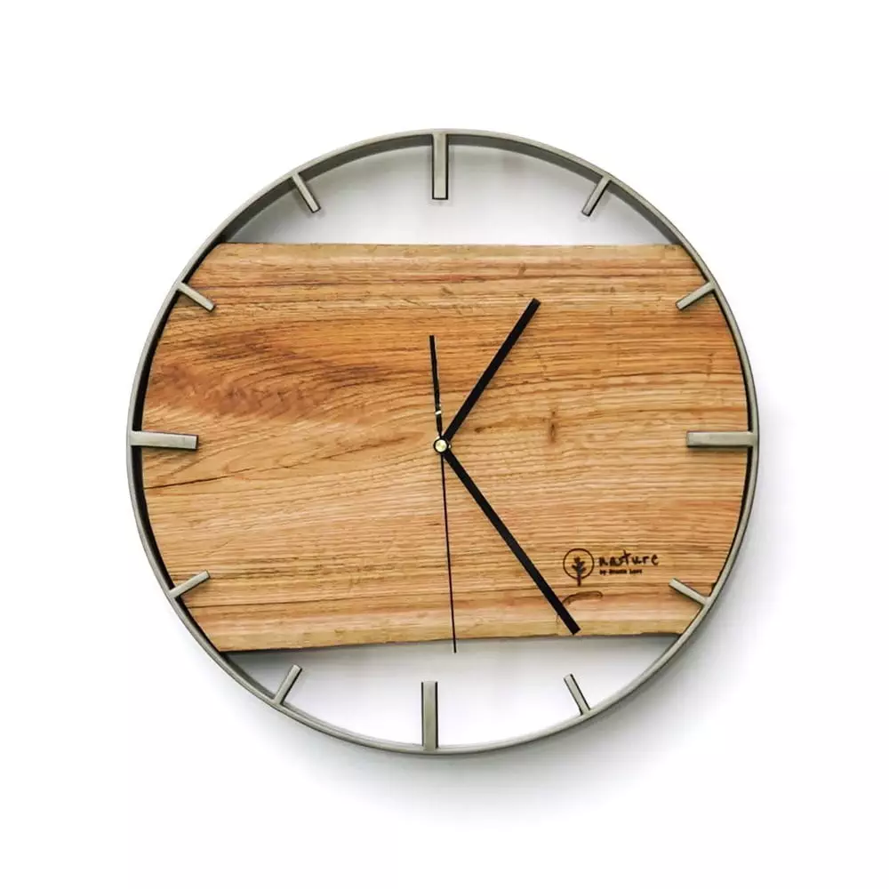 Okrągły zegar loftowy Time&Horizontal (poziomy) 50 cm stalowo-drewniany