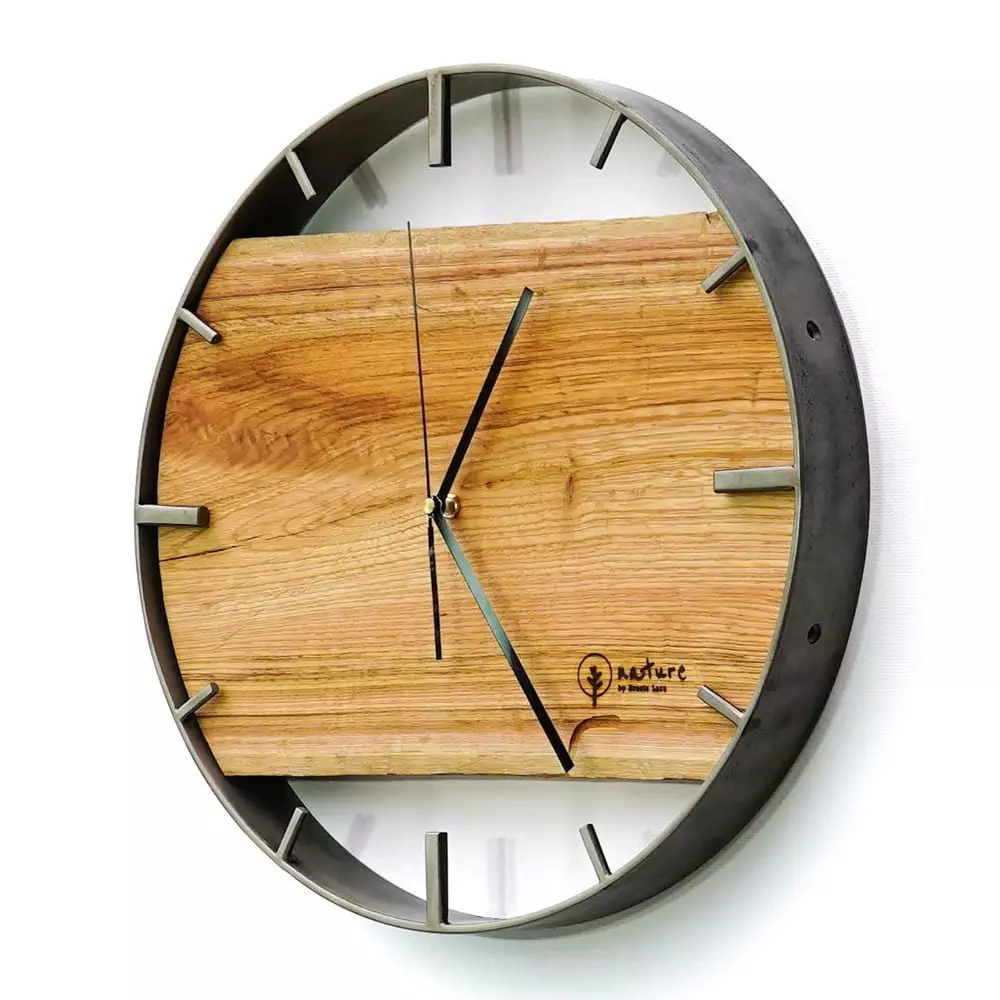 Okrągły zegar loftowy Time&Horizontal (poziomy) 50 cm stalowo-drewniany