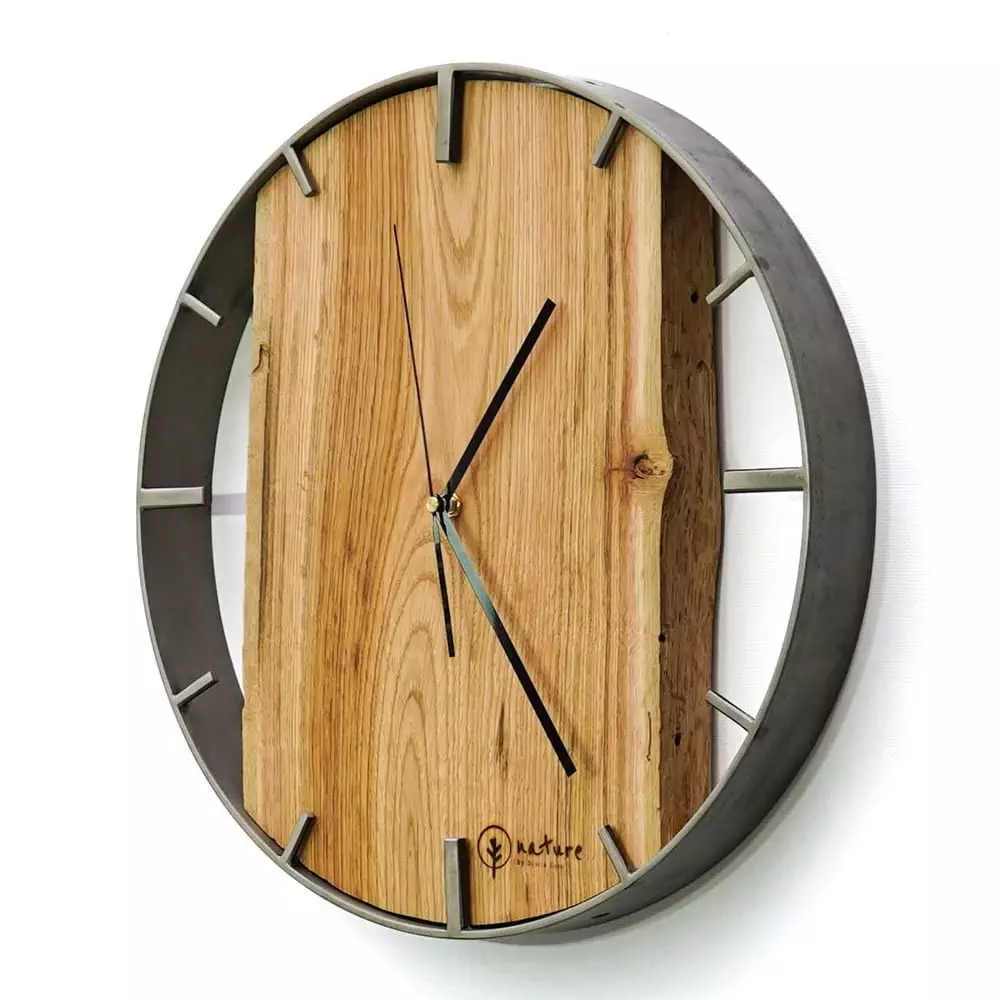 Okrągły zegar loftowy Time&Vertical (pionowy) 50 cm stalowo-drewniany