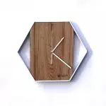 Sześciokątny zegar loftowy Time&Vertical (pionowy) 50 cm biało-drewniany