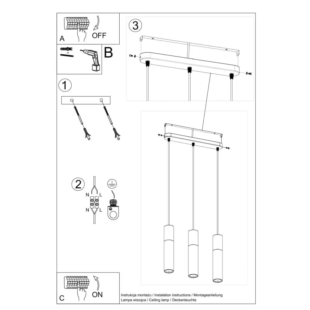 Lampa wisząca PABLO 3L biała