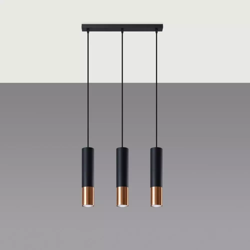 Lampa wisząca LOOPEZ 3L czarny/miedź